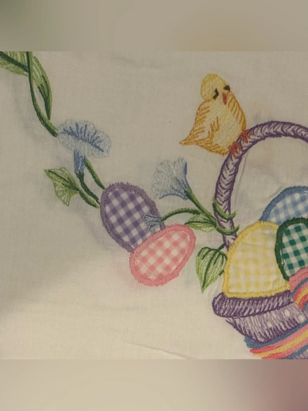 Embroidered Colorful Eggs Bunny & Chicks Tablecloth for 65